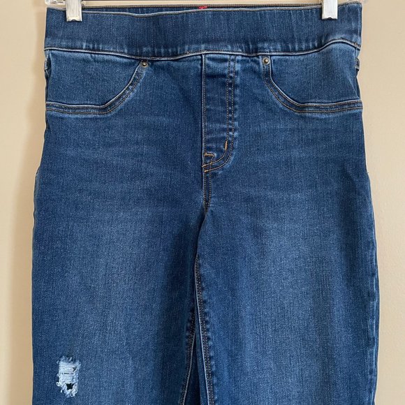 Spanx Skinny Distressed Pull on Jeans Jeggings Small Stretch Denim High Waist - Picture 3 of 10